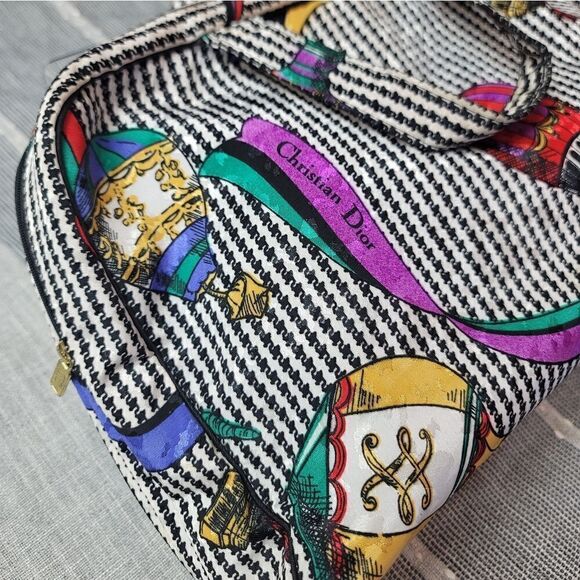 CHRISTIAN DIOR Vintage 90s Houndstooth And Ribbon Print Cosmetic Bags - Picture 3 of 16